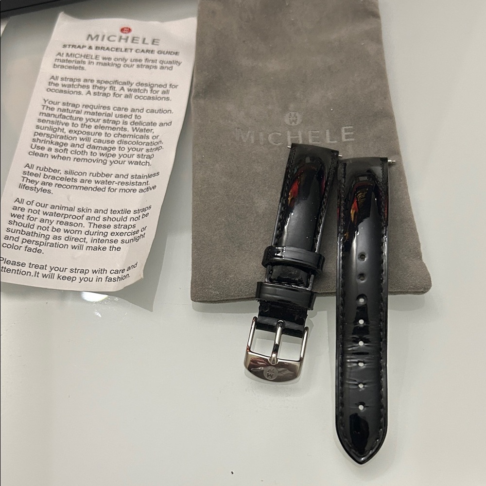 Michele Glossy Black Patent Leather Watch Strap size 16